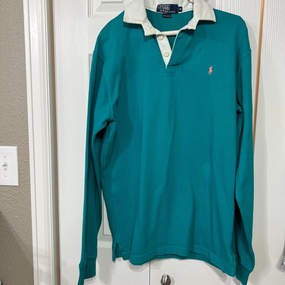 Polo Ralph Lauren Green Rugby 80's Made USA Vintage Men M Cotton Classic Preppy